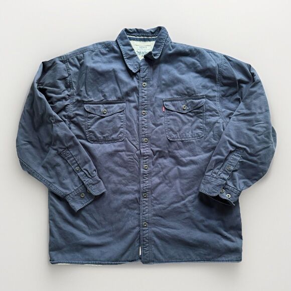LEVIS Sherpa Lined Work Jacket Shirt Shacket Mens 3XL Blue Canvas Button Front - Picture 1 of 16